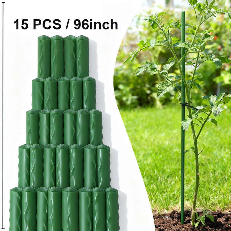 Xiny Tool Garden Stakes, 15 Pack 8 FT Steel Plant Garden Tomato Stakes with Plastic Coat for Climbing Plants (96 Inch) - Image 2