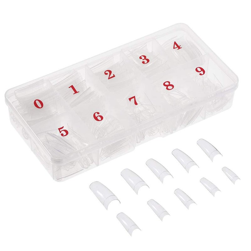 AORAEM Clear French Coffin Nails Tips 500 PCS 10 Sizes Half Cover Clear Nail Tips French Style Straight Nail Tips Acrylic Fake Nails with Box for Nail Salon Home DIY