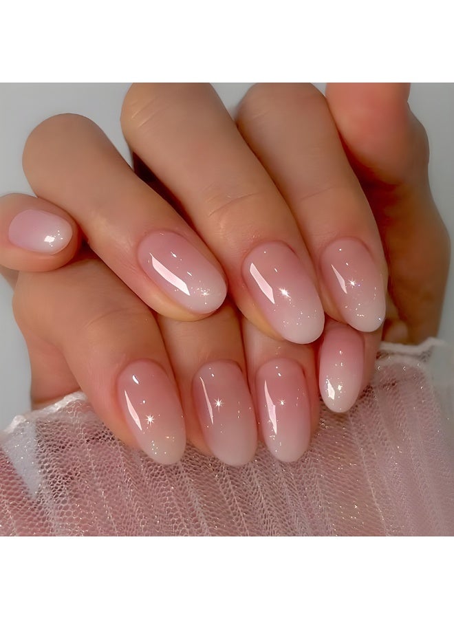 24PCS Press on Nails Short Nail Plate Pink White Gradient Nail ,With File and Glue Kit, Elegant women's fake nails （Pink White Gradient) - Image 1