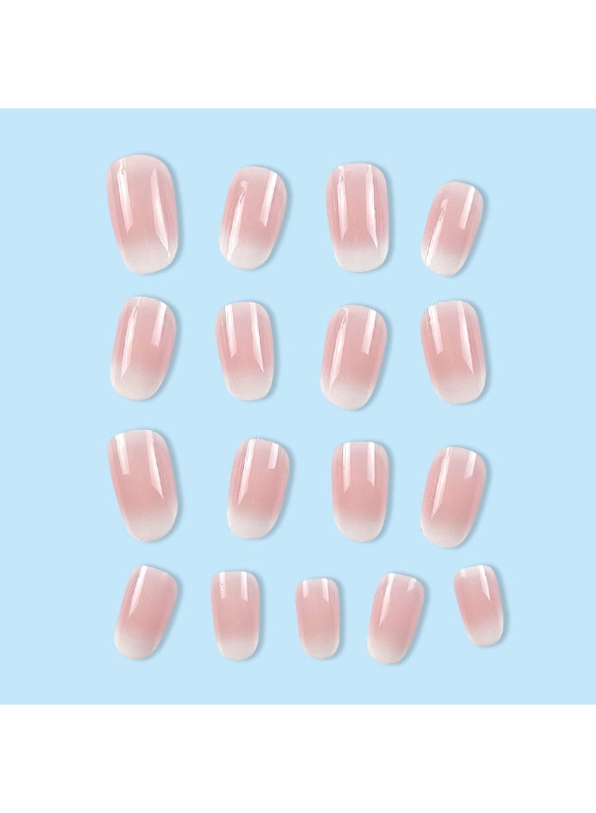 24PCS Press on Nails Short Nail Plate Pink White Gradient Nail ,With File and Glue Kit, Elegant women's fake nails （Pink White Gradient) - Image 3