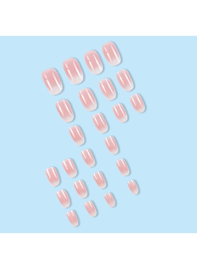 24PCS Press on Nails Short Nail Plate Pink White Gradient Nail ,With File and Glue Kit, Elegant women's fake nails （Pink White Gradient) - Image 4