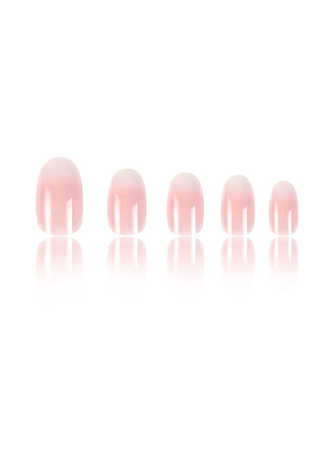 24PCS Press on Nails Short Nail Plate Pink White Gradient Nail ,With File and Glue Kit, Elegant women's fake nails （Pink White Gradient) - Image 5