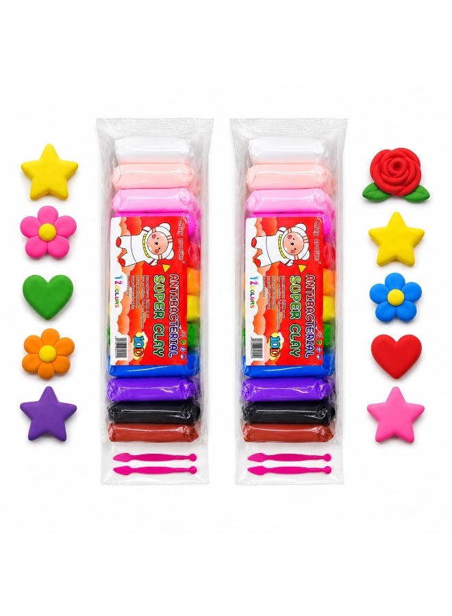 Offer: Kids Foam Clay Set 2 Pack - 12 Colors Each with Modeling Tools - Antibacterial Magic Super Clay for Creative Art and Craft Learning - Image 1