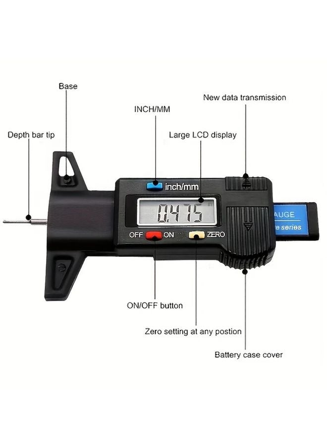 Black Digital Tire Tread Depth Gauge LCD Display Millimeter Inch Conversion - Image 5