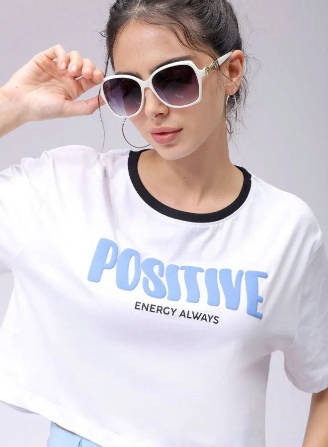 Women Relaxed Fit Typography Printed Crew Neck Short Sleeve T-Shirt
