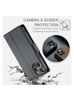 CaseMe Flip Wallet Case For iPhone 14 Pro Max [RFID Blocking] PU Leather Wallet Flip Folio Case with Card Holder Kickstand Shockproof Phone Cover (Black)  - Image 3