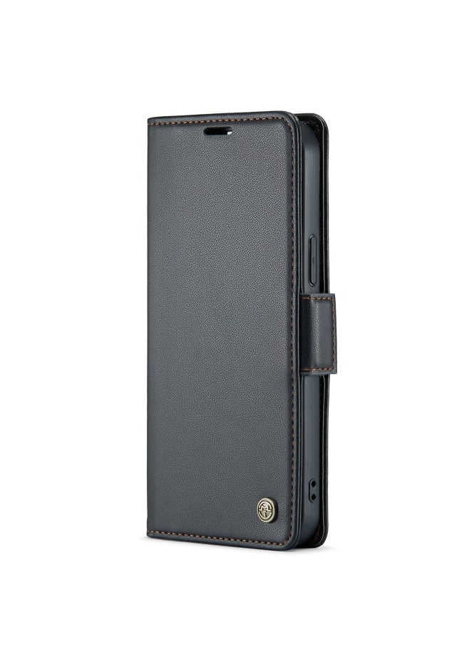 CaseMe Flip Wallet Case For iPhone 14 Pro Max [RFID Blocking] PU Leather Wallet Flip Folio Case with Card Holder Kickstand Shockproof Phone Cover (Black)  - Image 1