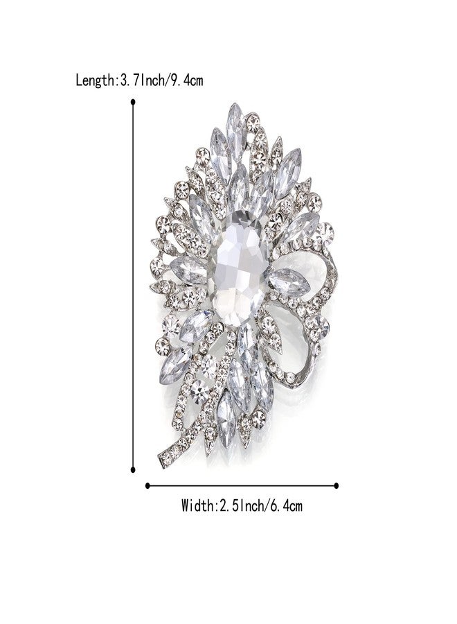 BriLove Women's Stunning Crystal Rhinestone Marquise Large Flower Bow Brooches Scarf Decoration Brooch Pin for Wedding Party Clear Silver-Tone - Image 4