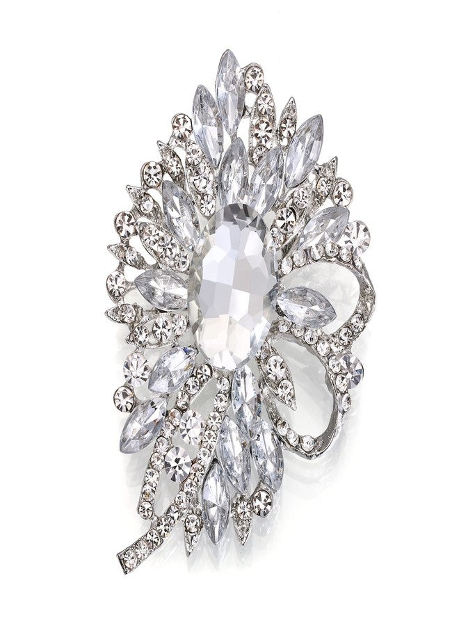 BriLove Women's Stunning Crystal Rhinestone Marquise Large Flower Bow Brooches Scarf Decoration Brooch Pin for Wedding Party Clear Silver-Tone - Image 1