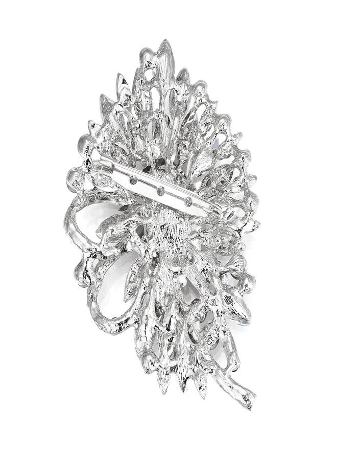 BriLove Women's Stunning Crystal Rhinestone Marquise Large Flower Bow Brooches Scarf Decoration Brooch Pin for Wedding Party Clear Silver-Tone - Image 3