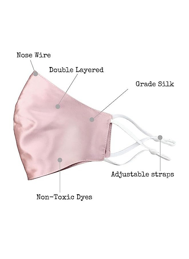 Mulberry Silk Satin Elastic Face Masks, Soft Washable Two Sided Silk Mask for UV Protection, Face Mask with Elastic Ear Loop (Pink)