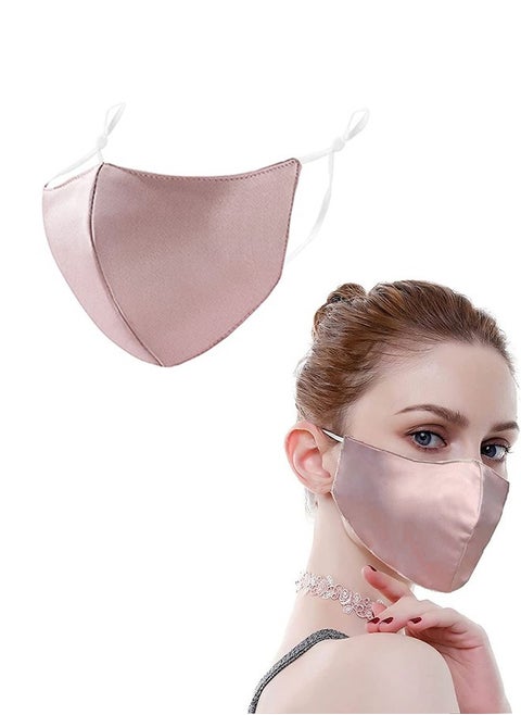 Mulberry Silk Satin Elastic Face Masks, Soft Washable Two Sided Silk Mask for UV Protection, Face Mask with Elastic Ear Loop (Pink)