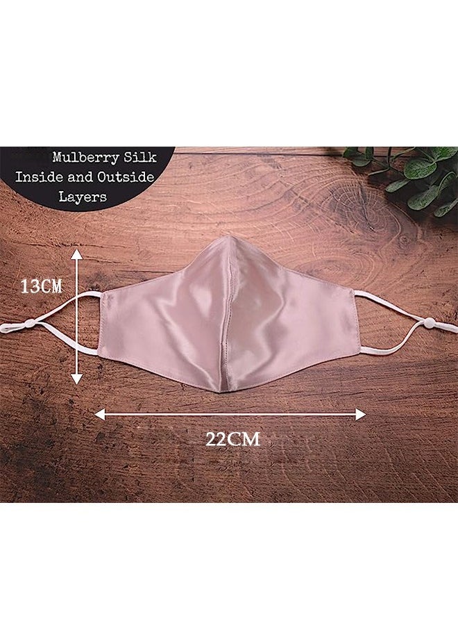 Mulberry Silk Satin Elastic Face Masks, Soft Washable Two Sided Silk Mask for UV Protection, Face Mask with Elastic Ear Loop (Pink)
