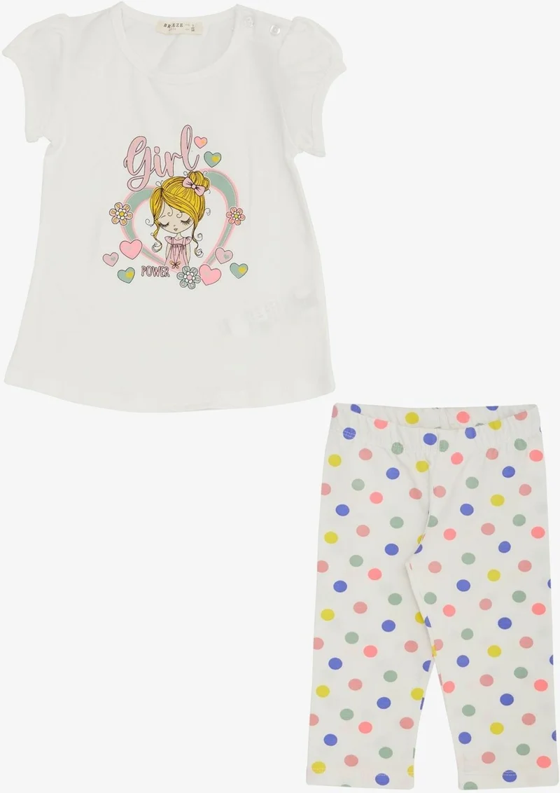 Breeze Girl's Tights Set with Heart, Cute Girl Printed, 1.5-5 Years, Ecru
