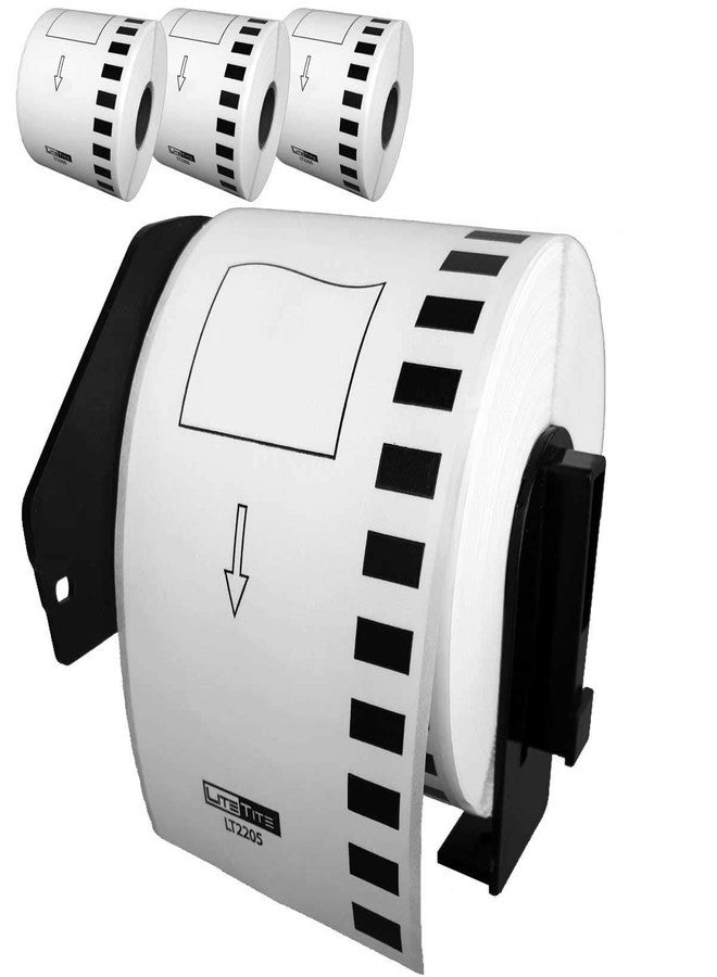 LiteTite DK-2205 (4 Rolls) Continuous Length Paper Tape Labels, Compatible with Brother P-Touch QL-Series, 2.4 (2-3/7) Inches by 100 ft, White, Blank, includes Frame (LT2205)