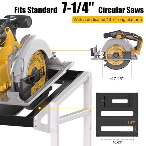 Amoowis Power Tool Organizer Wall Mount, Heavy Duty 3-Tier Metal Tool Holder for Circular Saw, Angle Grinder & Blades, Fits 7-1/4” Saws, Quick Assembly Garage Workshop Storage - Image 3
