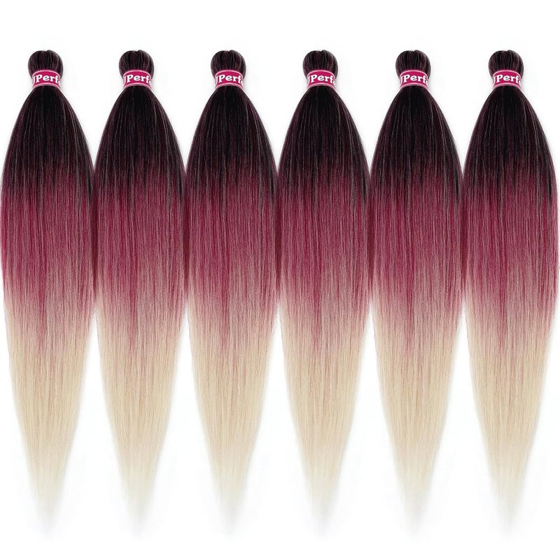 Pre Stretched Braiding Hair Ombre Black Burgundy 613 Knotless Prestretched Braiding Hair 26 inch Micro Itch-Free Yaki Long Braids