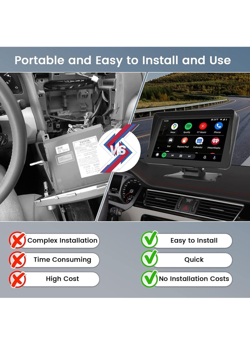 IISE Portable 7 Inch apple Carplay Wireless Car Touch Screen for Car, Wireless Android Auto Car Stereo with Bluetooth airplay AUX Cable, Mirror Link/FM/Bluetooth 5.0  - Image 4