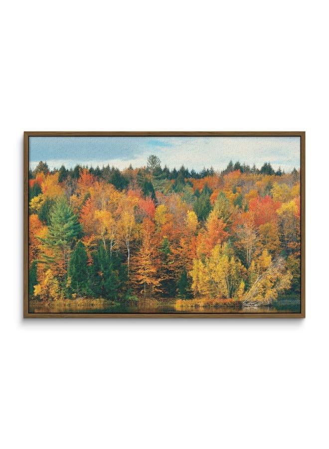هوم جاليري لوحة فنية جدارية جميلة من الأشجار الخضراء والبرتقالية والأصفر والأحمر والعشب، مقاس 120×80 - Image 3