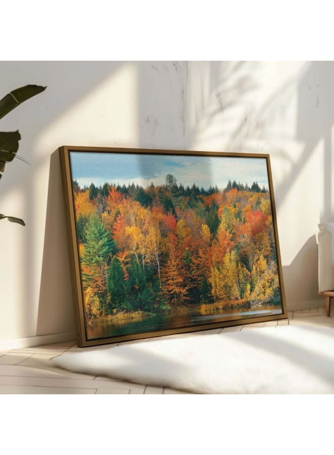هوم جاليري لوحة فنية جدارية جميلة من الأشجار الخضراء والبرتقالية والأصفر والأحمر والعشب، مقاس 120×80 - Image 1