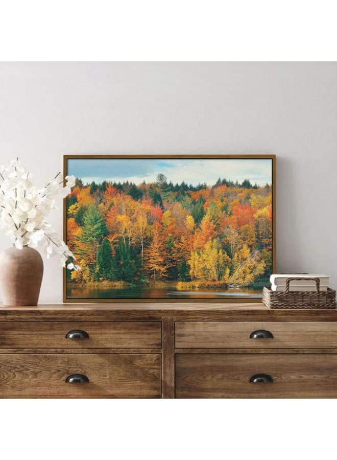 هوم جاليري لوحة فنية جدارية جميلة من الأشجار الخضراء والبرتقالية والأصفر والأحمر والعشب، مقاس 120×80 - Image 4