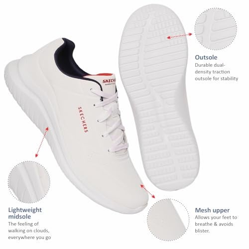 Skechers Mens Ultra Flex 2.0 Casual Shoes Vegan Air-Cooled Memory Foam Insole and Lightweight Midsole White/Navy/Red - 8 UK (232209) - Image 4