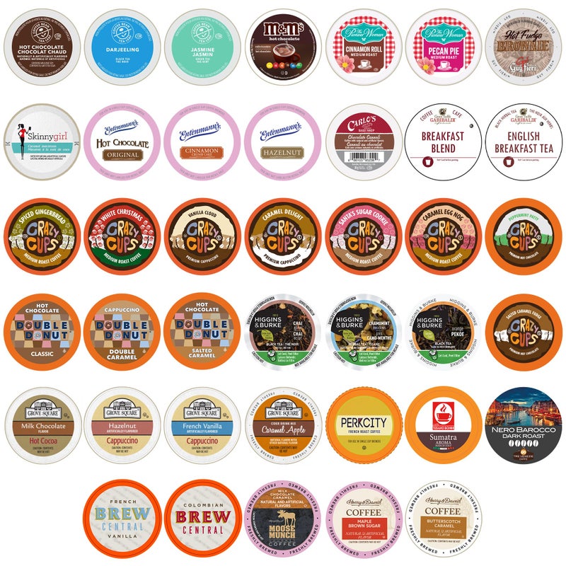 Perfect Samplers Single Serve Variety Pack, Flavored Coffee Pods, Hot Chocolate, Tea & Cappuccino Pods - Variety Pack for Keurig K Cups Machines, 40 Count - Image 1