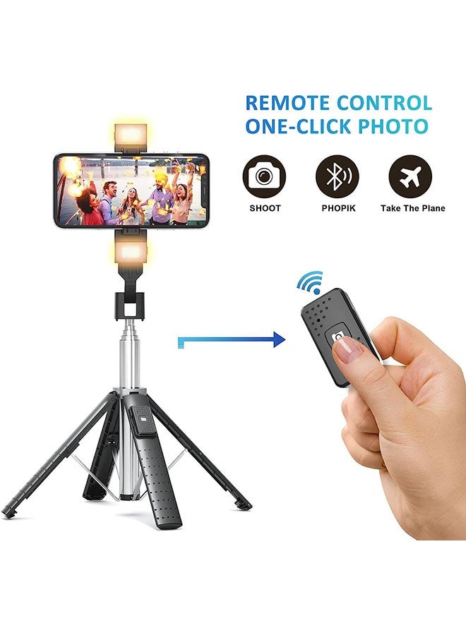 Arabest 41"Selfie Stick Tripod Quadrapod with 2 Rechargeable Fill Light, Extendable Tripod with Bluetooth Remote, Stainless Steel, 3 Light Modes, 9 Brightness Levels, Compatible for All iPhone & Android - Image 3