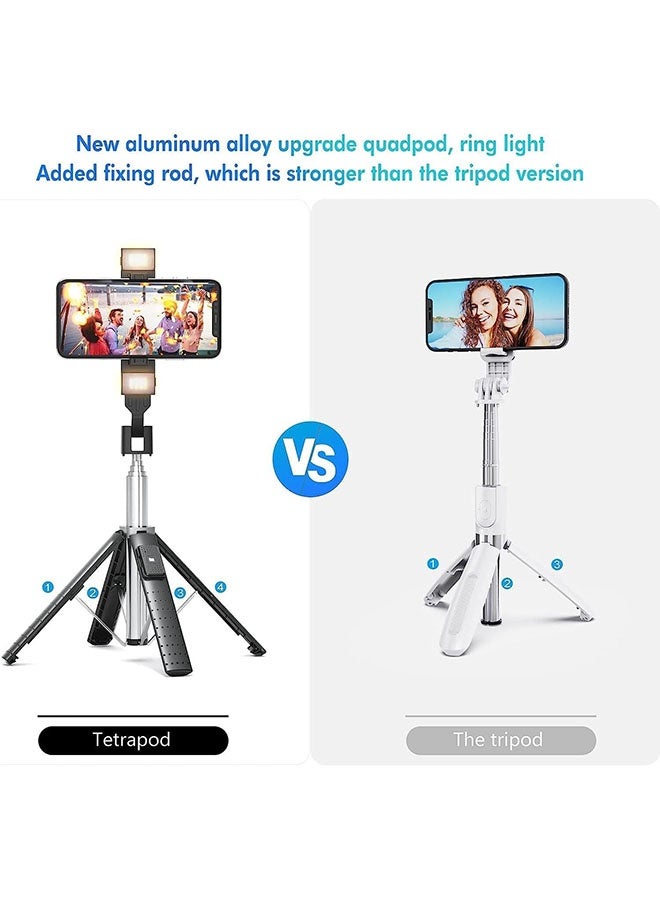 Arabest 41"Selfie Stick Tripod Quadrapod with 2 Rechargeable Fill Light, Extendable Tripod with Bluetooth Remote, Stainless Steel, 3 Light Modes, 9 Brightness Levels, Compatible for All iPhone & Android - Image 4
