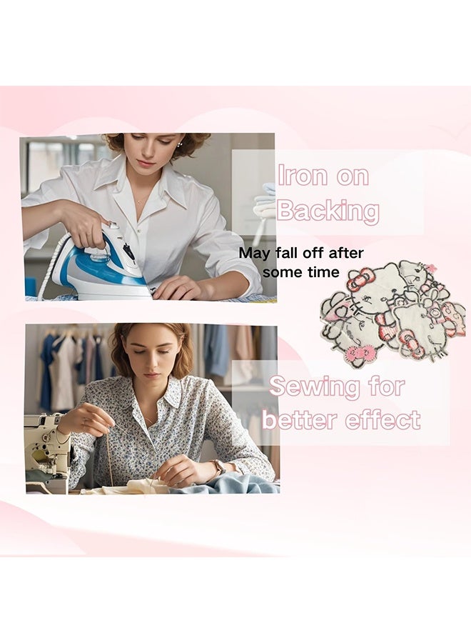 هالو كيتي ٦ قطع من رقع تطريز قطط كرتونية لطيفة للأطفال، قابلة للكي أو الخياطة، مجموعة إكسسوارات أنيقة يمكنك صنعها بنفسك للملابس والسترات والجينز وحقائب الظهر والقبعات والصدريات والحقائب. - Image 3