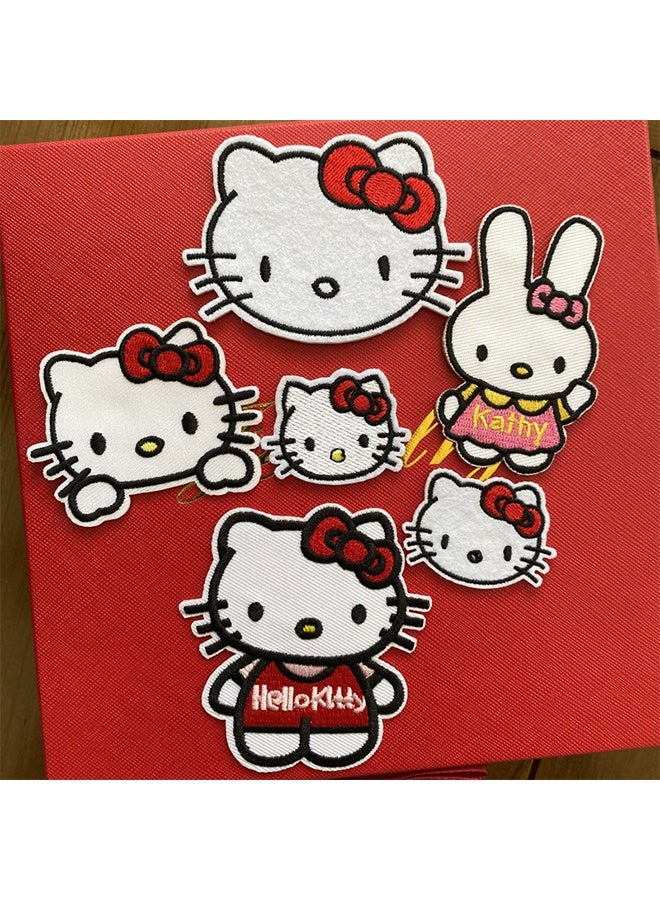هالو كيتي ٦ قطع من رقع تطريز قطط كرتونية لطيفة للأطفال، قابلة للكي أو الخياطة، مجموعة إكسسوارات أنيقة يمكنك صنعها بنفسك للملابس والسترات والجينز وحقائب الظهر والقبعات والصدريات والحقائب. - Image 1