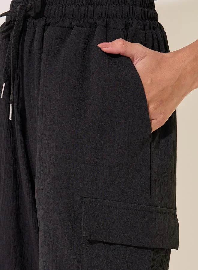 Take Two Solid Mid-Rise Wide Leg Cargo Pants