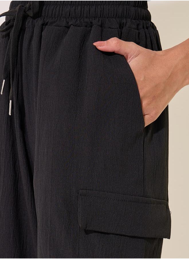 Take Two Solid Mid-Rise Wide Leg Cargo Pants  - Image 3