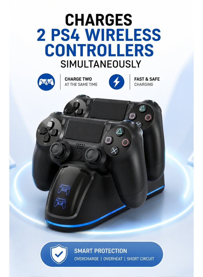 دوبي قاعدة شحن مزدوجة لوحدات تحكم PS4 من DOBE مزودة بمؤشرات شحن LED، وحامل شحن سريع عبر USB متوافق مع وحدات التحكم اللاسلكية لأجهزة PlayStation 4 وPS4 Slim وPS4 Pro - لون أسود. - Image 5