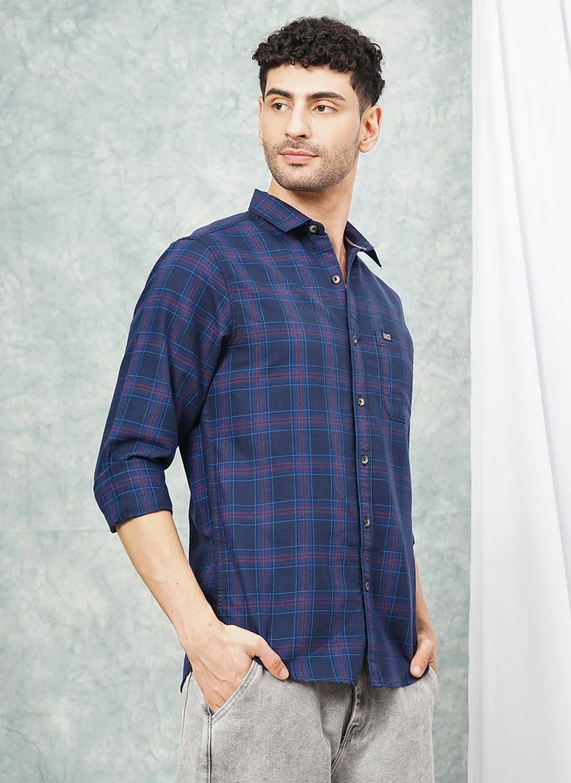 The Indian Garage Co Men Slim Fit Checkered Full Sleeves Spread Collar Casual Shirt