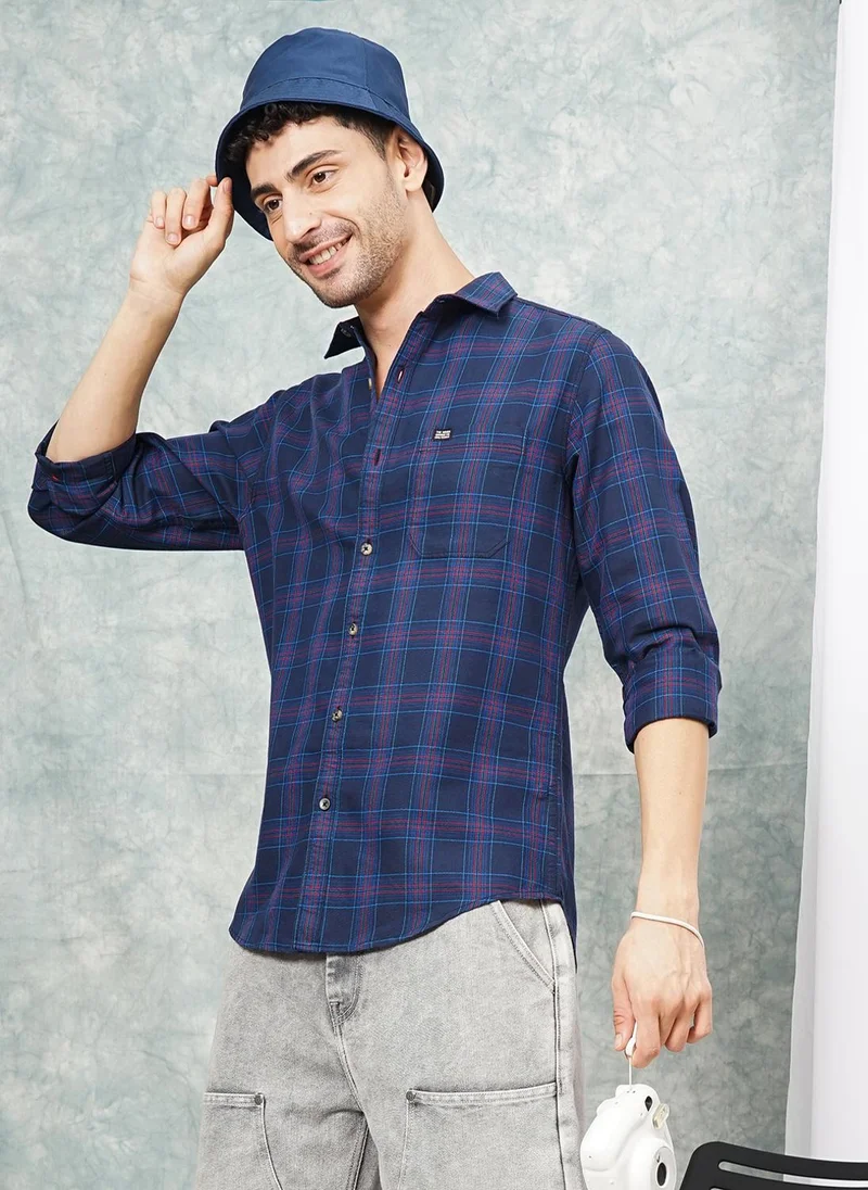 The Indian Garage Co Men Slim Fit Checkered Full Sleeves Spread Collar Casual Shirt