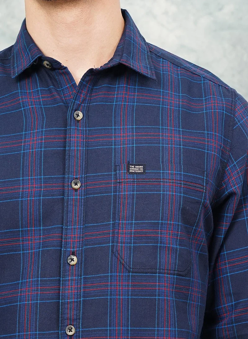 The Indian Garage Co Men Slim Fit Checkered Full Sleeves Spread Collar Casual Shirt