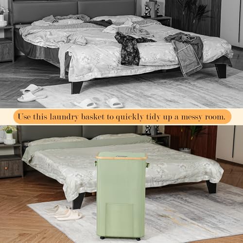 Vincona Laundry Basket with Wheels, Dirty Clothes Hamper on Wheels, Rolling Tall Laundry Hamper with lid for Laundry Room, Dorm and Bathroom, 75L Sage Green - Image 5