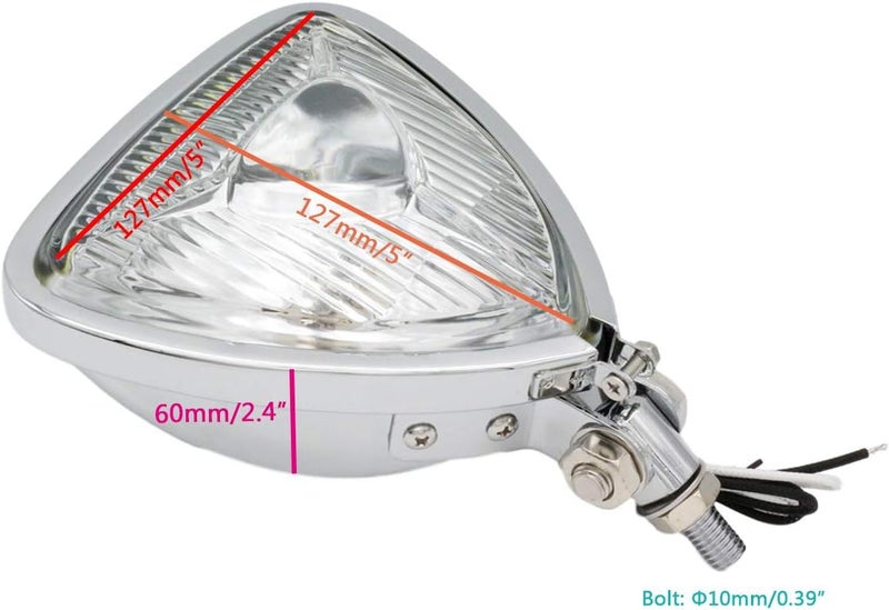 FATECIM Mini Thin Section Triangle Motorcycle Headlight - Clear Lens Chrome Light for Harley Chopper Custom - Image 5