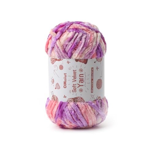 OMoiut 100g Fluffy Velvet Chenille Yarn for Crocheting and Knitting, 80m (87.5yd) Baby Yarn for Crocheting Soft, Crochet Chunky Yarns Amigurumi Yarns (Pinkish Purple) - Image 1