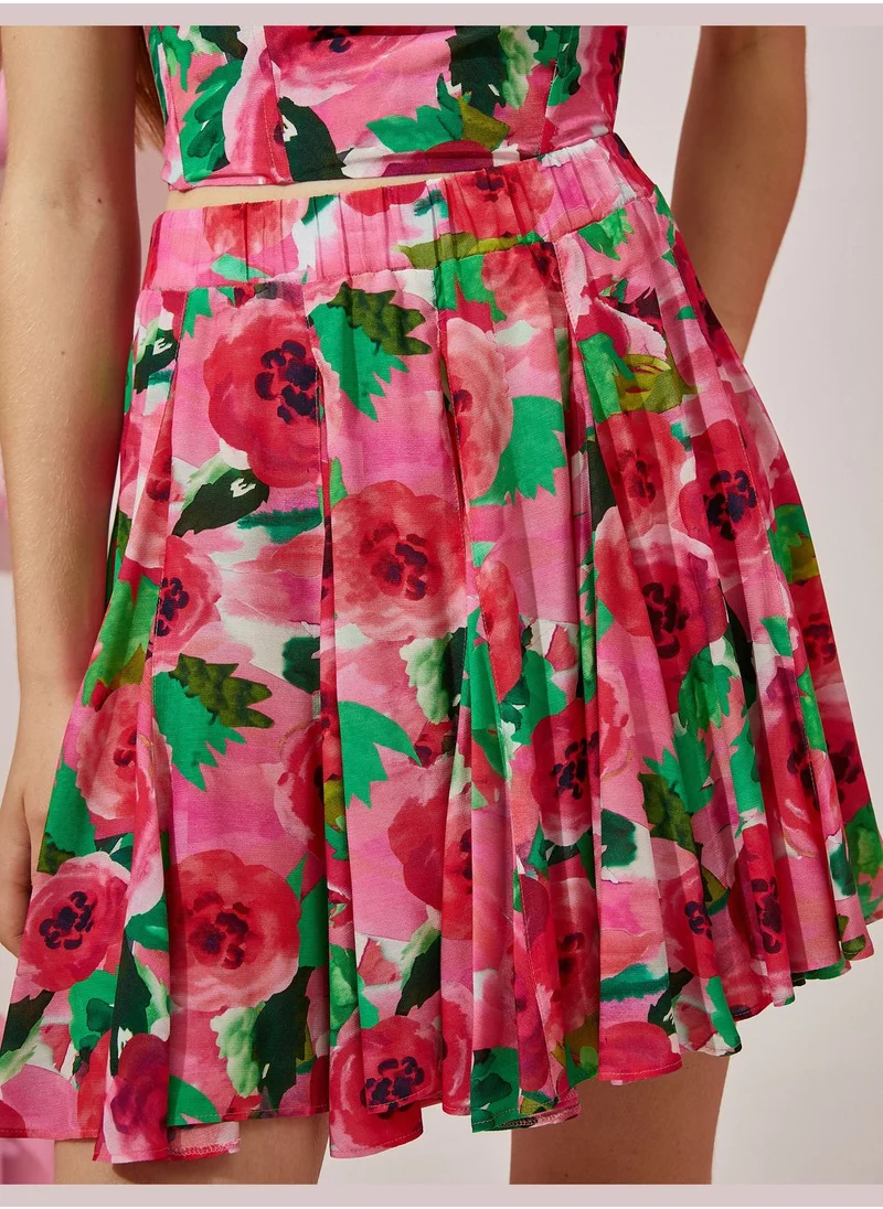 KOTON Pleated Elastic Waist Mini Skirt