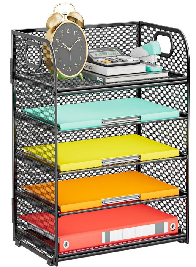 Kinkota Paper Tray Organizer for Desk, 5 Tier Letter Tray Organizer with Handle, Mesh Desk Letter/A4 File Sorter Folder Holder - Pink - Image 1