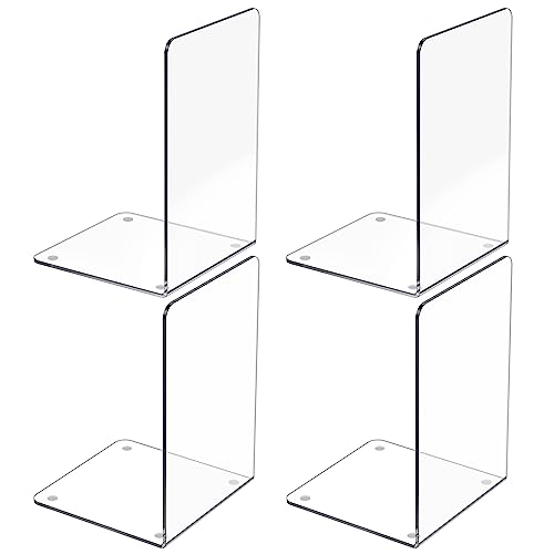 Dooiclear Acrylic Bookends 4 Pcs, Clear Book Ends for Shelves, Transparent Bookend Organizer, Book Holder Stand Decorative, Book Stoppers for Heavy Duty Books, CD, File, Video Games - Image 1