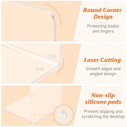 Dooiclear Acrylic Bookends 4 Pcs, Clear Book Ends for Shelves, Transparent Bookend Organizer, Book Holder Stand Decorative, Book Stoppers for Heavy Duty Books, CD, File, Video Games - Image 3