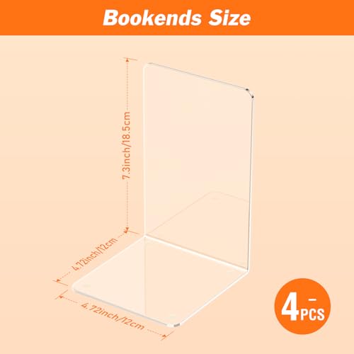 Dooiclear Acrylic Bookends 4 Pcs, Clear Book Ends for Shelves, Transparent Bookend Organizer, Book Holder Stand Decorative, Book Stoppers for Heavy Duty Books, CD, File, Video Games - Image 2