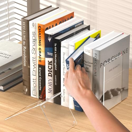 Dooiclear Acrylic Bookends 4 Pcs, Clear Book Ends for Shelves, Transparent Bookend Organizer, Book Holder Stand Decorative, Book Stoppers for Heavy Duty Books, CD, File, Video Games - Image 5