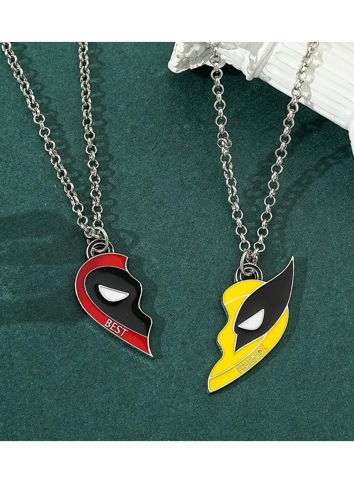 Goolsky 2pcs Marvel Deadpool & Wolverine Love Heart Pendant Necklaces, Zinc Alloy, Tomboy Cartoon Style, All-Season, Daily & Gift Occasions, European American Movie Inspired Jewelry for Best Friends - Image 2