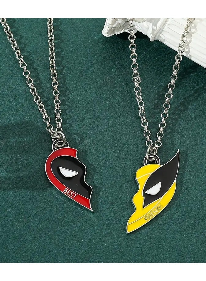 Goolsky 2pcs Marvel Deadpool & Wolverine Love Heart Pendant Necklaces, Zinc Alloy, Tomboy Cartoon Style, All-Season, Daily & Gift Occasions, European American Movie Inspired Jewelry for Best Friends - Image 5