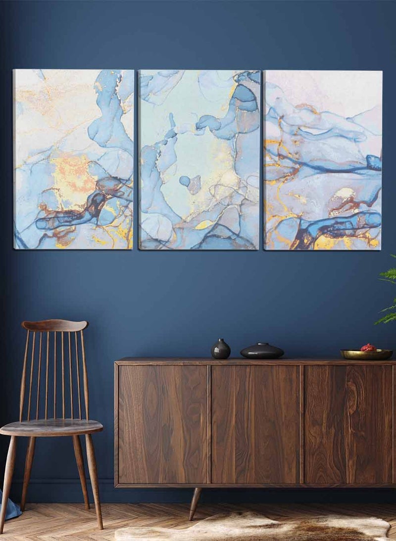 LOWHA Set Of 3 Framed Canvas Wall Arts Stretched Over Wooden Frame, Abstract Marble Stone Paintings, For Home, Living Room, Office Decor - Image 1