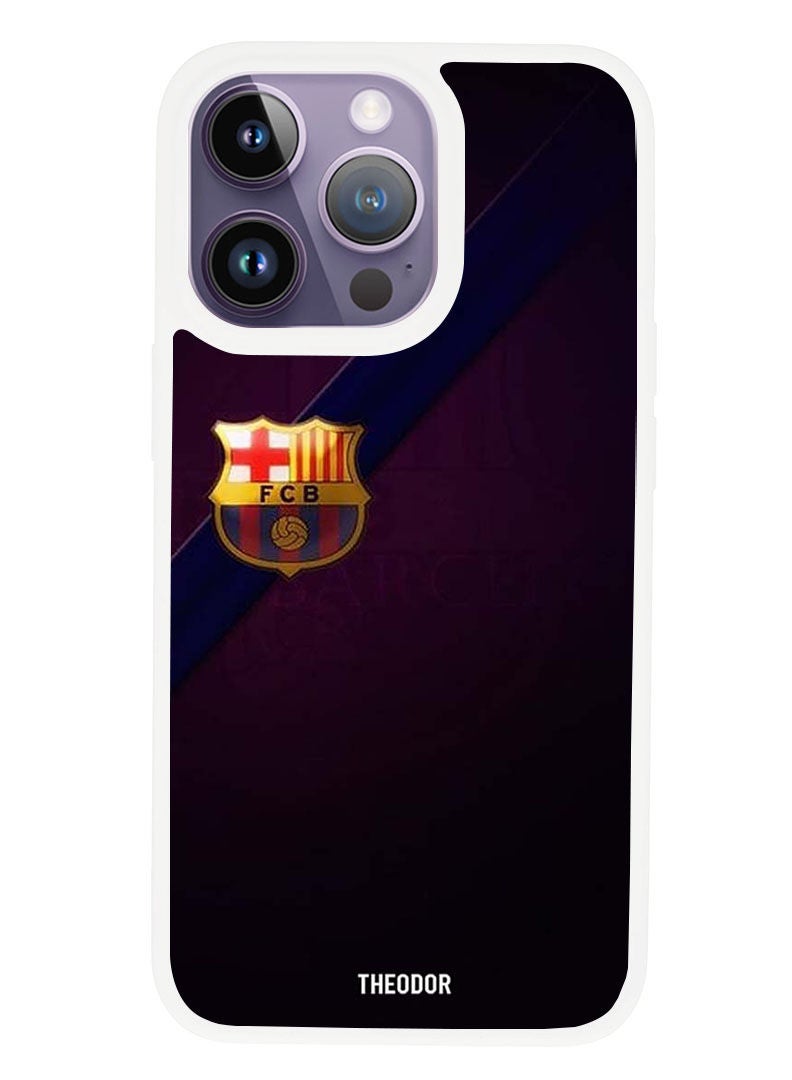 Theodor Protective Case Anti Scratch Shock Proof Cover For APPLE IPHONE 14 PRO Minimal Barca Logo (White Bumper) - Image 1